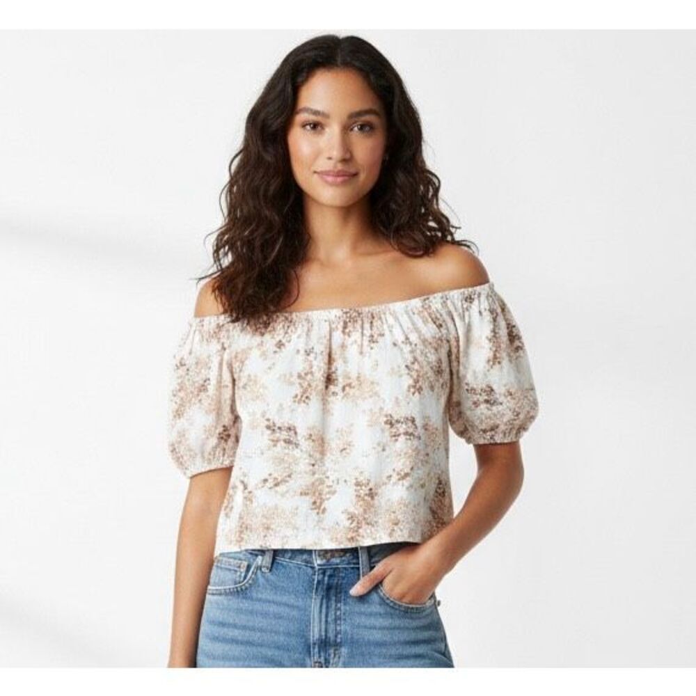 Abercrombie & Fitch Crop Top Puff Sleeve Crop Floral Cottagecore Boho Beach Whit